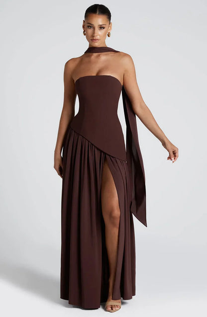 Mackenzie | Women’s corset maxi dress with high slit