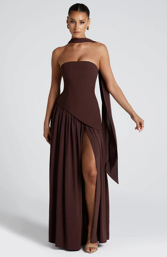 Mackenzie | Women’s corset maxi dress with high slit