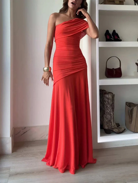 Autumn | Women’s elegant ruched maxi dress with asymmetric fit