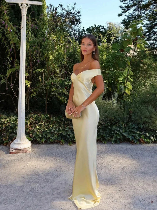 Marguerite | Satin maxi dress off shoulder evening gown