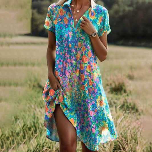 Colette | Women's midi dress with boho print and short sleeves