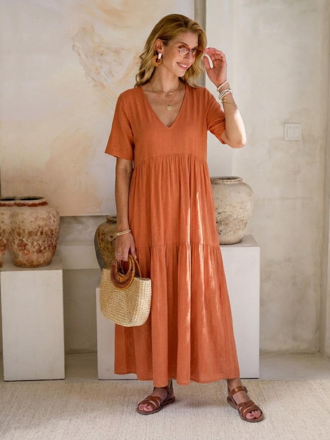 Stella | Women’s Maxi Dress with Boho V Neck Tiered