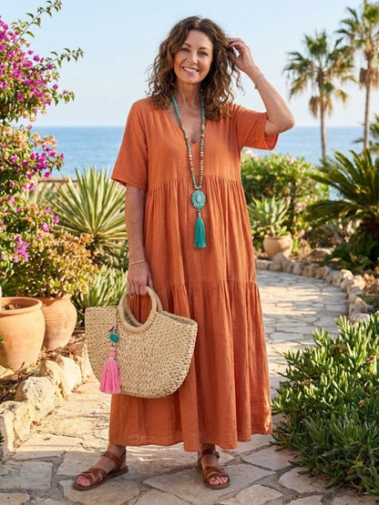 Stella | Women’s Maxi Dress with Boho V Neck Tiered
