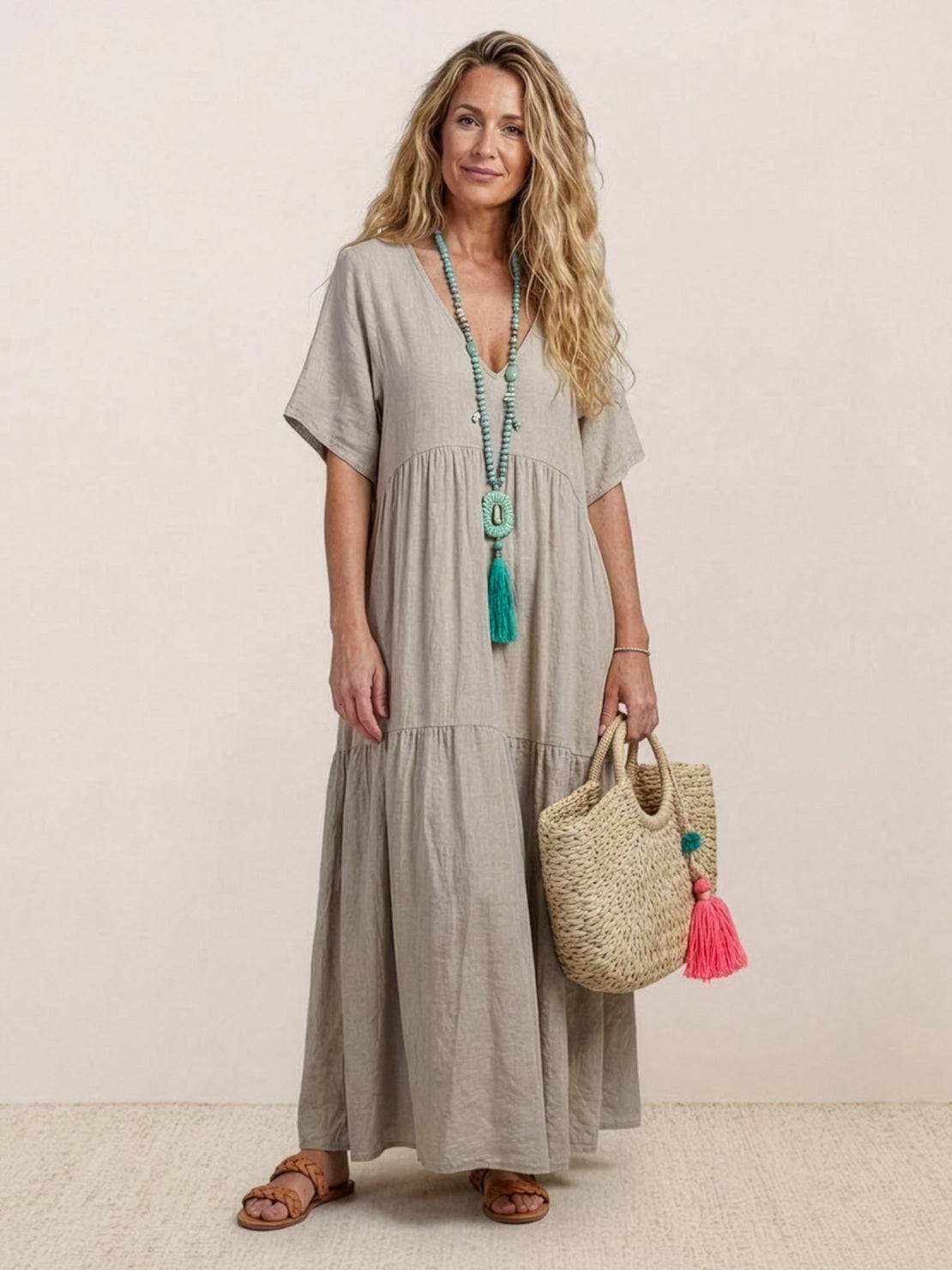 Stella | Women’s Maxi Dress with Boho V Neck Tiered