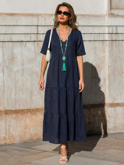 Stella | Women’s Maxi Dress with Boho V Neck Tiered