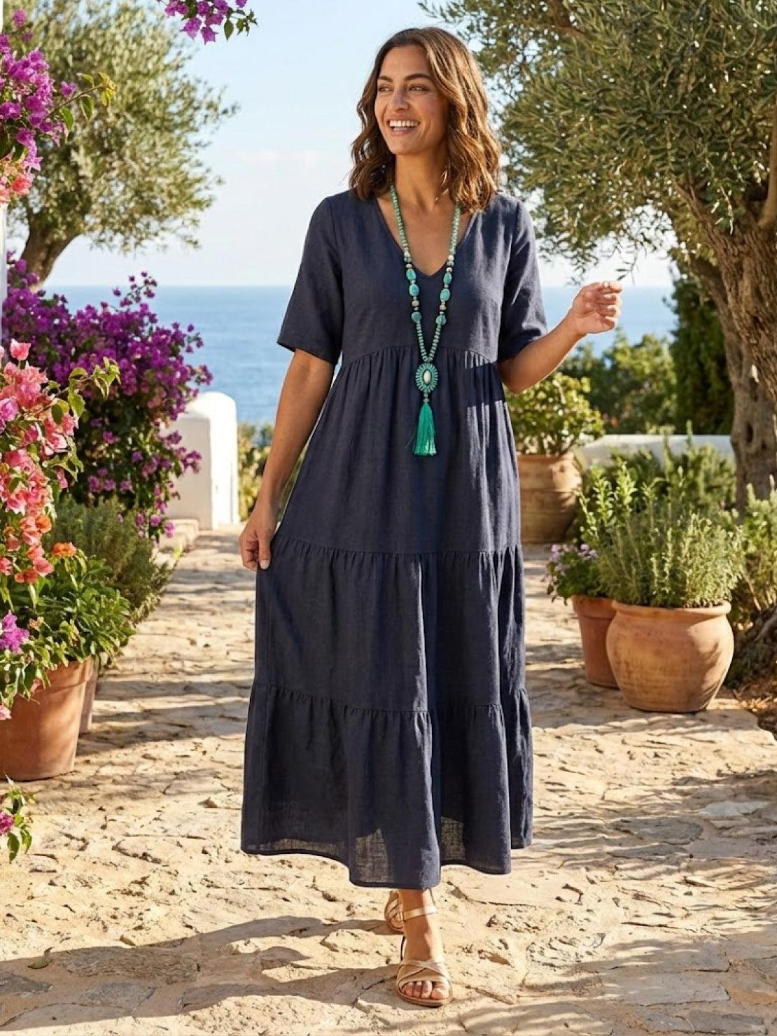 Stella | Women’s Maxi Dress with Boho V Neck Tiered