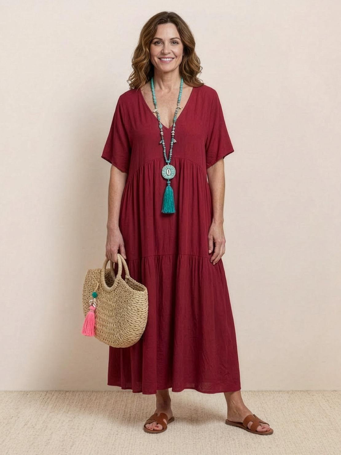 Stella | Women’s Maxi Dress with Boho V Neck Tiered