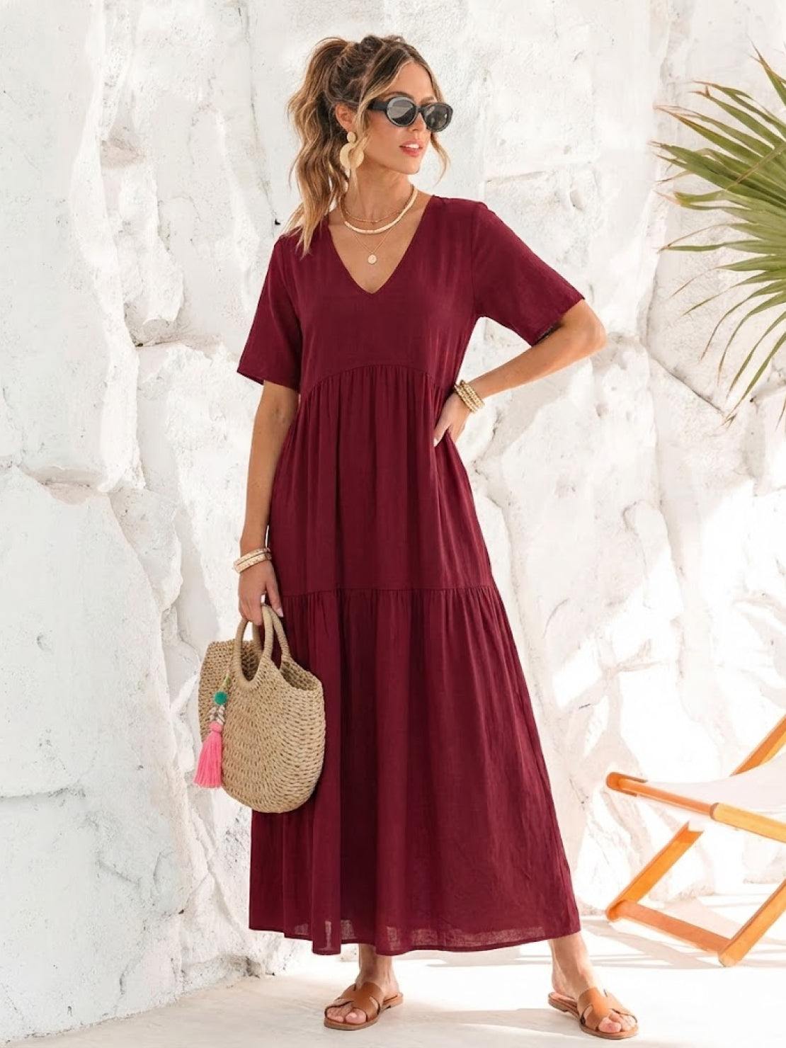Stella | Women’s Maxi Dress with Boho V Neck Tiered