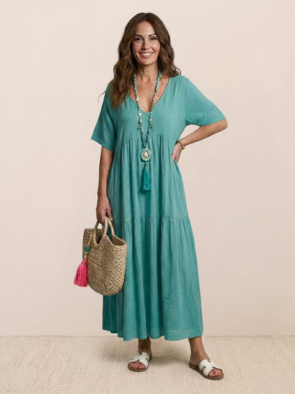 Stella | Women’s Maxi Dress with Boho V Neck Tiered