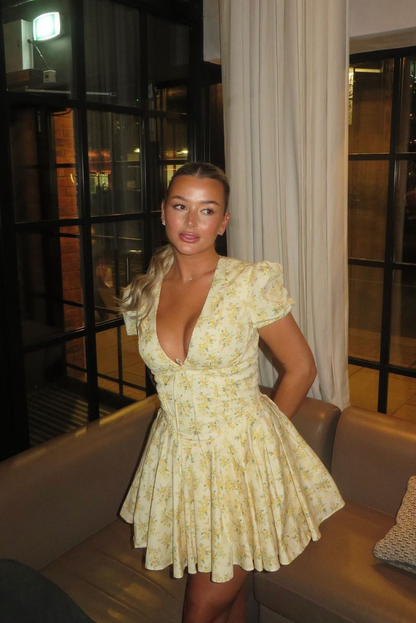 Eliana | Women’s Mini Dress with Floral A Line Puff Sleeve