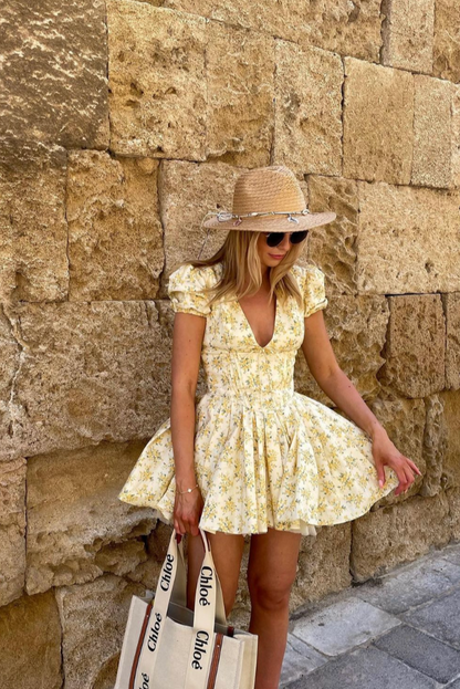 Eliana | Women’s Mini Dress with Floral A Line Puff Sleeve